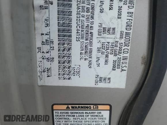 2002 Ford Explorer XLT with VIN 1FMZU63E32UC44125, listed as a Copart auction lot 64127365 with 183,622 mi miles and Salvage title. Bid and sale history available at DreamBid. Image 13.