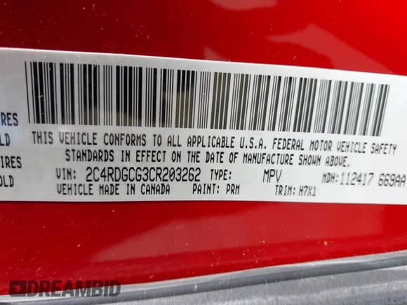 2012 Dodge Grand Caravan SXT with VIN 2C4RDGCG3CR203262, listed as a IAAI auction lot 43361783 with 195,957 mi miles and . Bid and sale history available at DreamBid. Image 9.