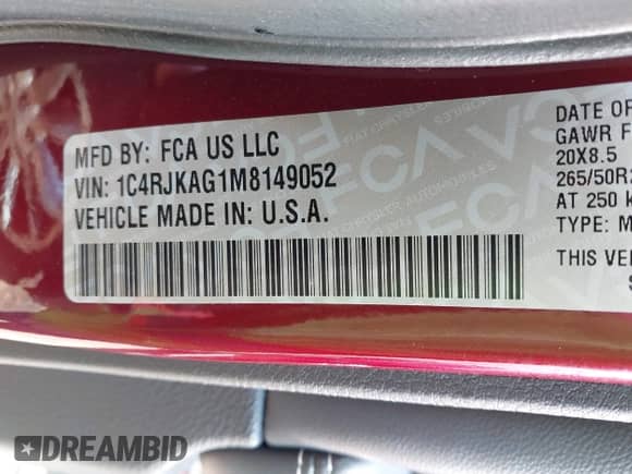 2021 Jeep Grand Cherokee Altitude with VIN 1C4RJKAG1M8149052, listed as a IAAI auction lot 43237993 with 66,653 mi miles and . Bid and sale history available at DreamBid. Image 9.