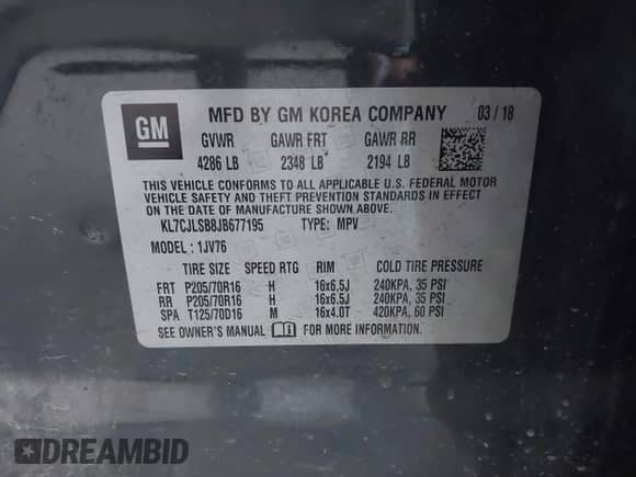 2018 Chevrolet Trax LT с VIN KL7CJLSB8JB677195, выставлен на аукционе IAAI как лот 43261680 с пробегом 62 882 миль миль и . История ставок и продаж доступна на DreamBid. Изображение 9.