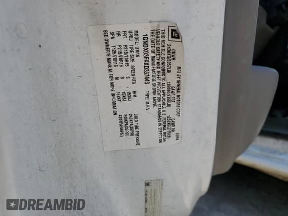 1999 Chevrolet Venture с VIN 1GNDX03E9XD337443, выставлен на аукционе Copart как лот 60110085 с пробегом 194 647 миль миль и Списание • Salvage title. История ставок и продаж доступна на DreamBid. Изображение 13.