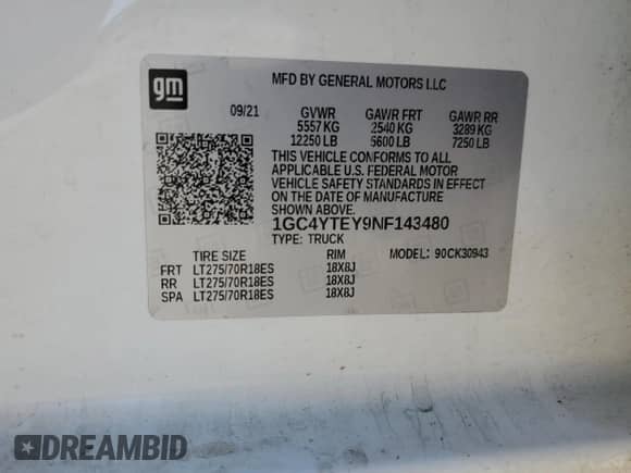 2022 Chevrolet Silverado 3500HD LT z VIN 1GC4YTEY9NF143480, wystawiony jako Copart lot #78514694 z przebiegiem Nie podano mil oraz Szkoda całkowita • Salvage title. Historia ofert i sprzedaży dostępna na DreamBid. Obrazek 12.