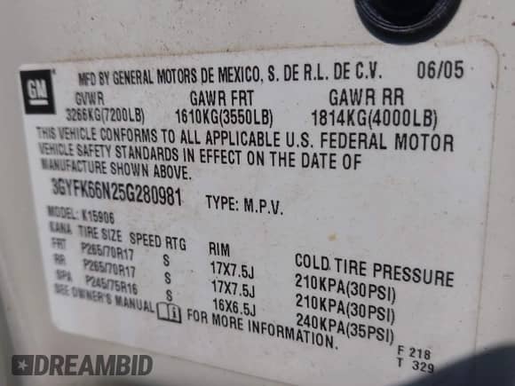 2005 Cadillac Escalade ESV with VIN 3GYFK66N25G280981, listed as a IAAI auction lot 42686316 with 256,476 mi miles and . Bid and sale history available at DreamBid. Image 9.