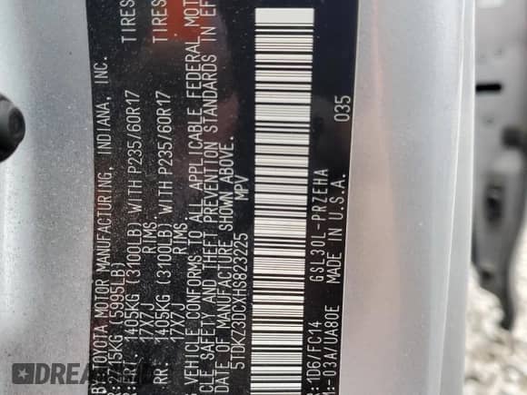 2017 Toyota Sienna LE Auto Access Seat z VIN 5TDKZ3DCXHS823225, wystawiony jako Copart lot #67157225 z przebiegiem 258 906 mil mil oraz Szkoda całkowita • Salvage title. Historia ofert i sprzedaży dostępna na DreamBid. Obrazek 13.