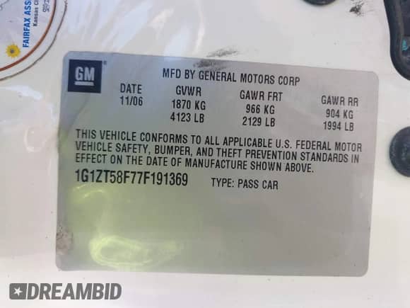 2007 Chevrolet Malibu 1LT z VIN 1G1ZT58F77F191369, wystawiony jako IAAI lot #42799482 z przebiegiem 103 675 mil mil oraz . Historia ofert i sprzedaży dostępna na DreamBid. Obrazek 9.