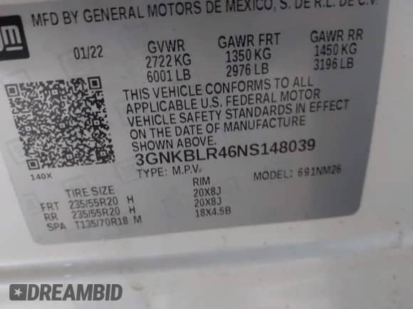 2022 Chevrolet Blazer Premier с VIN 3GNKBLR46NS148039, выставлен на аукционе IAAI как лот 42264392 с пробегом 68 246 миль миль и . История ставок и продаж доступна на DreamBid. Изображение 9.