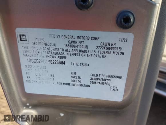 2000 Chevrolet Silverado 2500 LS с VIN 1GCGC29U1YE226604, выставлен на аукционе IAAI как лот 41641790 с пробегом 110 245 миль миль и . История ставок и продаж доступна на DreamBid. Изображение 9.
