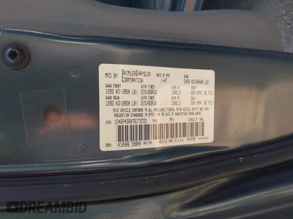 2007 Dodge Caravan SXT with VIN 1D4GP45R07B173723, listed as a IAAI auction lot 43264857 with 355,617 mi miles and . Bid and sale history available at DreamBid. Image 9.