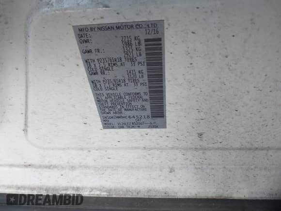 2017 Nissan Pathfinder SV with VIN 5N1DR2MM9HC645218, listed as a IAAI auction lot 40697929 with 103,533 mi miles and . Bid and sale history available at DreamBid. Image 9.