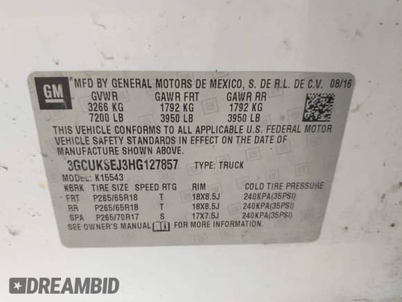2017 Chevrolet Silverado 1500 LTZ z VIN 3GCUKSEJ3HG127857, wystawiony jako IAAI lot #42887256 z przebiegiem 191 237 mil mil oraz . Historia ofert i sprzedaży dostępna na DreamBid. Obrazek 9.