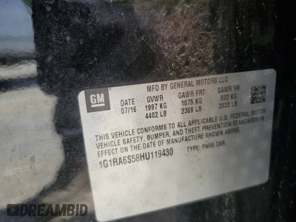 2017 Chevrolet Volt LT z VIN 1G1RA6S58HU119430, wystawiony jako Copart lot #84410395 z przebiegiem 96 012 mil mil oraz Szkoda całkowita • Salvage title. Historia ofert i sprzedaży dostępna na DreamBid. Obrazek 12.