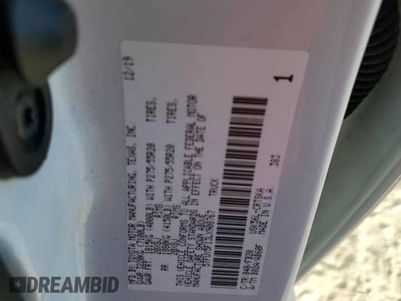 2020 Toyota Tundra SR5 with VIN 5TFUY5F13LX908767, listed as a Copart auction lot 81495435 with 80,502 mi miles and Salvage title. Bid and sale history available at DreamBid. Image 12.