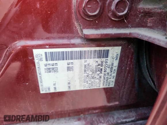 2013 Nissan Maxima SV with VIN 1N4AA5AP5DC805593, listed as a Copart auction lot 81403325 with 106,256 mi miles and Salvage title. Bid and sale history available at DreamBid. Image 12.