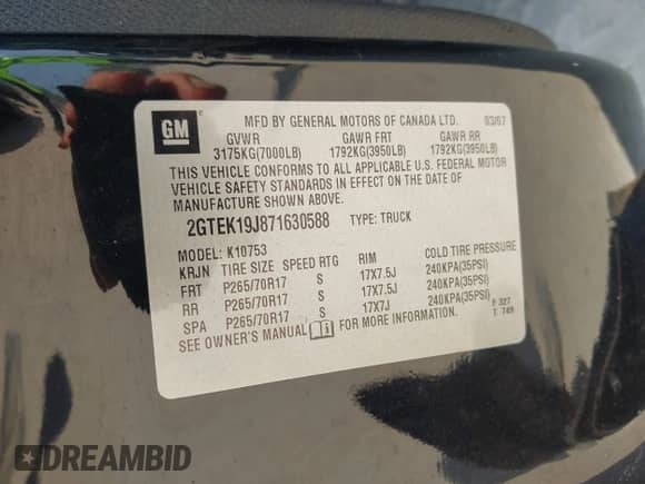 2007 GMC Sierra 1500 SLE2 с VIN 2GTEK19J871630588, выставлен на аукционе IAAI как лот 42922215 с пробегом 221 224 миль миль и . История ставок и продаж доступна на DreamBid. Изображение 9.