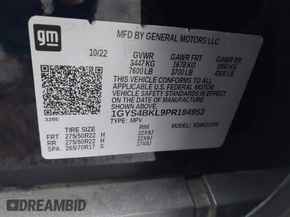 2023 Cadillac Escalade 4WD Premium Luxury with VIN 1GYS4BKL9PR184953, listed as a IAAI auction lot 43249058 with 41,336 mi miles and . Bid and sale history available at DreamBid. Image 9.