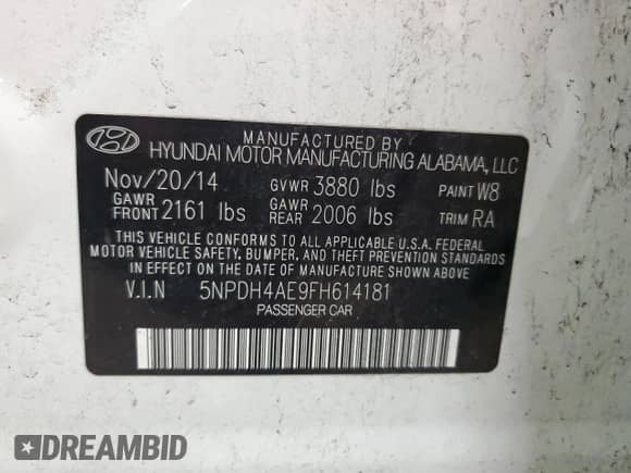 2015 Hyundai Elantra SE with VIN 5NPDH4AE9FH614181, listed as a Copart auction lot 81506895 with Not provided miles and Salvage title. Bid and sale history available at DreamBid. Image 12.