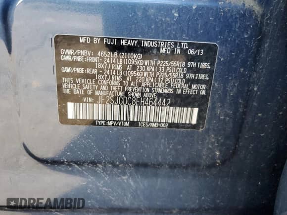 2014 Subaru Forester XT Premium with VIN JF2SJGDC8EH464442, listed as a Copart auction lot 68788635 with 114,539 mi miles and Salvage title. Bid and sale history available at DreamBid. Image 13.