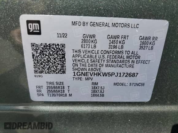 2023 Chevrolet Traverse LT с VIN 1GNEVHKW5PJ172687, выставлен на аукционе Copart как лот 80099905 с пробегом 29 049 миль миль и Списание • Salvage title. История ставок и продаж доступна на DreamBid. Изображение 13.