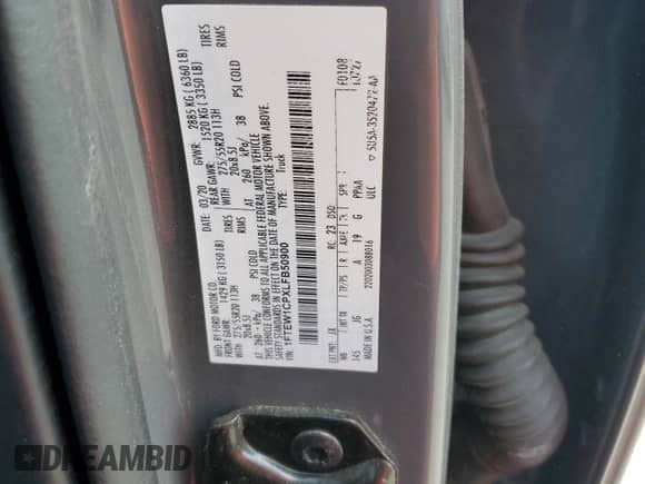 2020 Ford F-150 XL with VIN 1FTEW1CPXLFB50900, listed as a Copart auction lot 81082265 with Not provided miles and Non repairable. Bid and sale history available at DreamBid. Image 12.