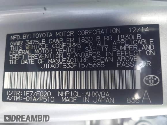 2015 Toyota Prius One z VIN JTDKDTB33F1575685, wystawiony jako IAAI lot #43508333 z przebiegiem 121 064 mil mil oraz . Historia ofert i sprzedaży dostępna na DreamBid. Obrazek 9.