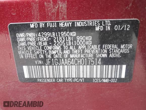 2012 Subaru Impreza 2.0i z VIN JF1GJAA64CH017514, wystawiony jako IAAI lot #42292274 z przebiegiem 63 633 mil mil oraz . Historia ofert i sprzedaży dostępna na DreamBid. Obrazek 9.