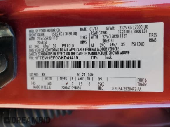 2016 Ford F-150 XLT z VIN 1FTEW1EF0GKD41419, wystawiony jako Copart lot #86593445 z przebiegiem 123 918 mil mil oraz Szkoda całkowita • Salvage title. Historia ofert i sprzedaży dostępna na DreamBid. Obrazek 12.