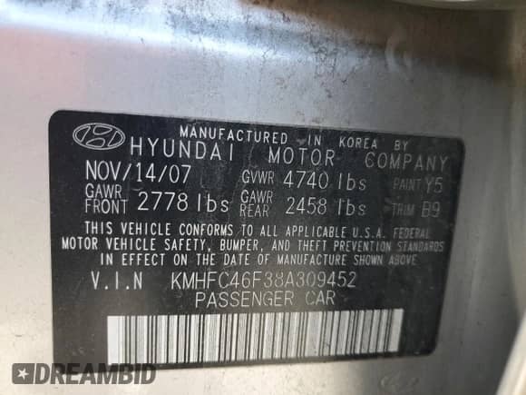 2008 Hyundai Azera Limited с VIN KMHFC46F38A309452, выставлен на аукционе Copart как лот 41519175 с пробегом 140 074 миль миль и Списание • Salvage title. История ставок и продаж доступна на DreamBid. Изображение 13.