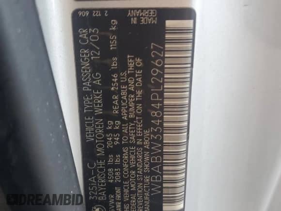 2004 BMW 3 Series 325Ci with VIN WBABW33484PL29627, listed as a Copart auction lot 90345965 with 112,531 mi miles and Clean title. Bid and sale history available at DreamBid. Image 12.