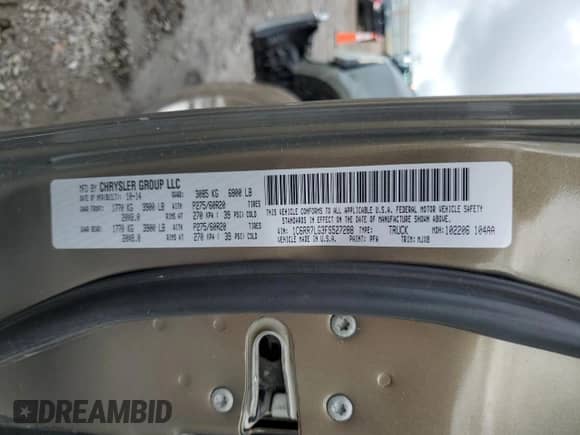 2015 Ram 1500 Outdoorsman с VIN 1C6RR7LG3FS527288, выставлен на аукционе Copart как лот 56962685 с пробегом 247 848 миль миль и Списание • Salvage title. История ставок и продаж доступна на DreamBid. Изображение 12.