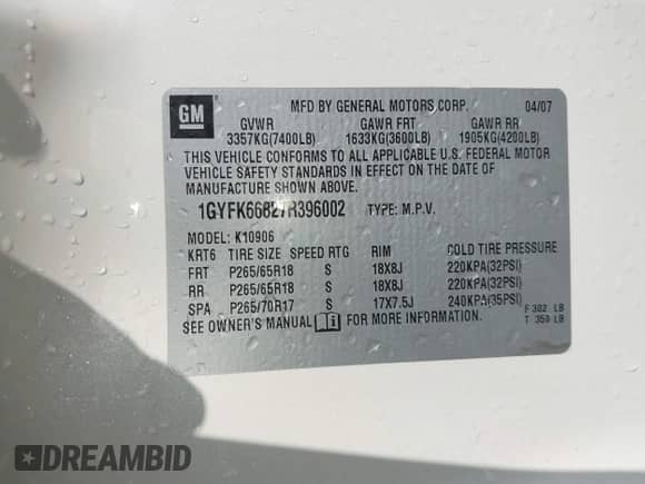 2007 Cadillac Escalade ESV с VIN 1GYFK66827R396002, выставлен на аукционе IAAI как лот 41333363 с пробегом 166 278 миль миль и . История ставок и продаж доступна на DreamBid. Изображение 9.