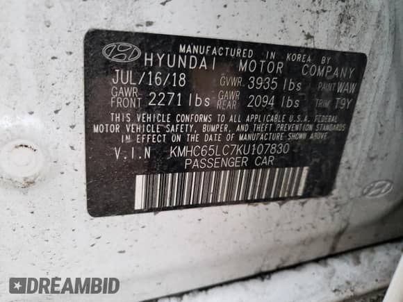 2019 Hyundai Ioniq Blue z VIN KMHC65LC7KU107830, wystawiony jako Copart lot #40184524 z przebiegiem 60 803 mil mil oraz Szkoda całkowita • Salvage title. Historia ofert i sprzedaży dostępna na DreamBid. Obrazek 15.