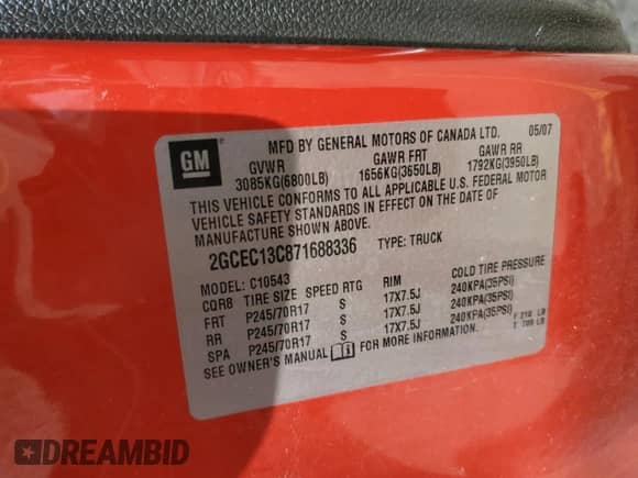 2007 Chevrolet Silverado 1500 Work Truck z VIN 2GCEC13C871688336, wystawiony jako Copart lot #54147085 z przebiegiem 110 524 mil mil oraz Szkoda całkowita • Salvage title. Historia ofert i sprzedaży dostępna na DreamBid. Obrazek 12.