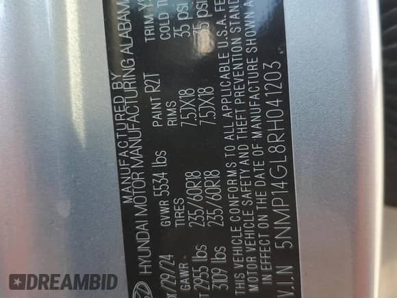 2024 Hyundai Santa Fe SE с VIN 5NMP14GL8RH041203, выставлен на аукционе Copart как лот 86971755 с пробегом 12 878 миль миль и Чистый • Clean title. История ставок и продаж доступна на DreamBid. Изображение 13.