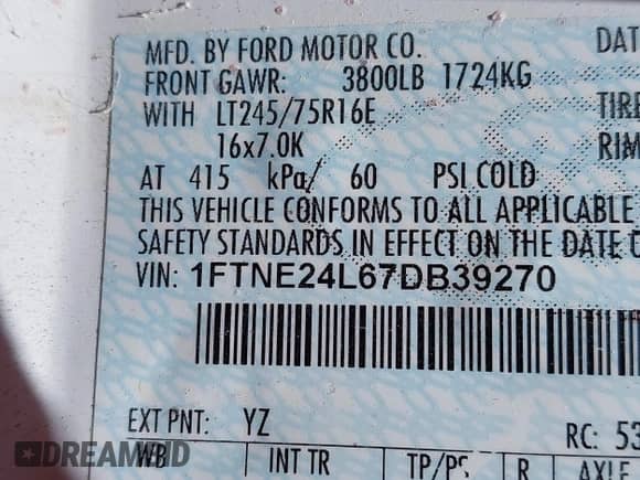 2007 Ford Econoline Cargo Commercial with VIN 1FTNE24L67DB39270, listed as a IAAI auction lot 42270845 with 296,410 mi miles and . Bid and sale history available at DreamBid. Image 9.