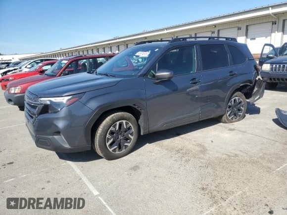 2025 Subaru Forester Premium z VIN JF2SLDDC9SH440722, wystawiony jako Copart lot #53974615 z przebiegiem 15 436 mil mil oraz Szkoda całkowita • Salvage title. Historia ofert i sprzedaży dostępna na DreamBid. Obrazek 1.