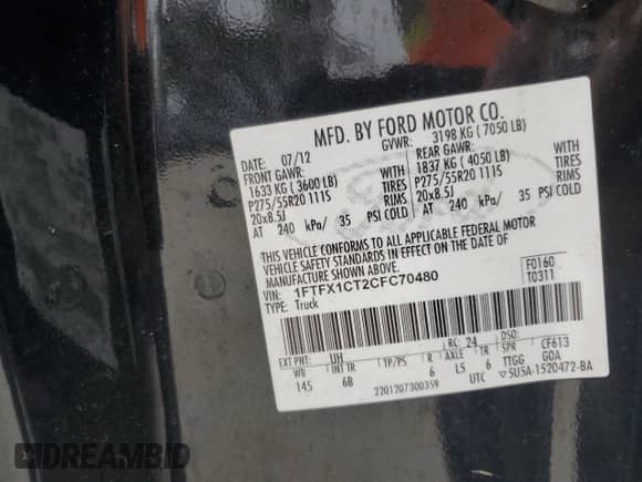 2012 Ford F-150 XL z VIN 1FTFX1CT2CFC70480, wystawiony jako Copart lot #74603364 z przebiegiem Nie podano mil oraz Szkoda całkowita • Salvage title. Historia ofert i sprzedaży dostępna na DreamBid. Obrazek 13.