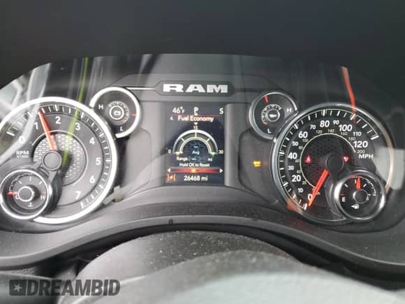 2023 Ram 1500 Big Horn with VIN 1C6SRFMT1PN547515, listed as a Copart auction lot 49818415 with 26,468 mi miles and Salvage title. Bid and sale history available at DreamBid. Image 9.