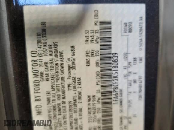 2019 Ford Mustang GT with VIN 1FA6P8CF2K5180839, listed as a Copart auction lot 85645725 with 66,028 mi miles and Salvage title. Bid and sale history available at DreamBid. Image 12.