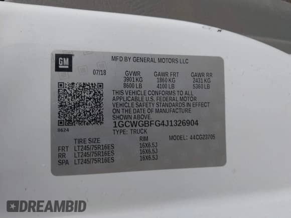 2018 Chevrolet Express Cargo z VIN 1GCWGBFG4J1326904, wystawiony jako IAAI lot #41969074 z przebiegiem 74 710 mil mil oraz . Historia ofert i sprzedaży dostępna na DreamBid. Obrazek 9.