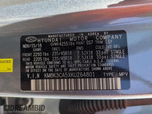 2019 Hyundai Kona Limited с VIN KM8K3CA5XKU264801, выставлен на аукционе Copart как лот 60245915 с пробегом 41 056 миль миль и Списание • Salvage title. История ставок и продаж доступна на DreamBid. Изображение 13.