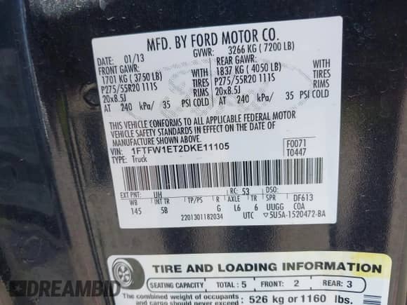 2013 Ford F-150 XL с VIN 1FTFW1ET2DKE11105, выставлен на аукционе IAAI как лот 42261319 с пробегом 157 723 миль миль и . История ставок и продаж доступна на DreamBid. Изображение 9.