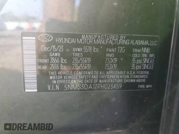 2023 Hyundai Santa Fe SEL Premium with VIN 5NMS3DA17PH023459, listed as a Copart auction lot 68333105 with 18,145 mi miles and Salvage title. Bid and sale history available at DreamBid. Image 13.