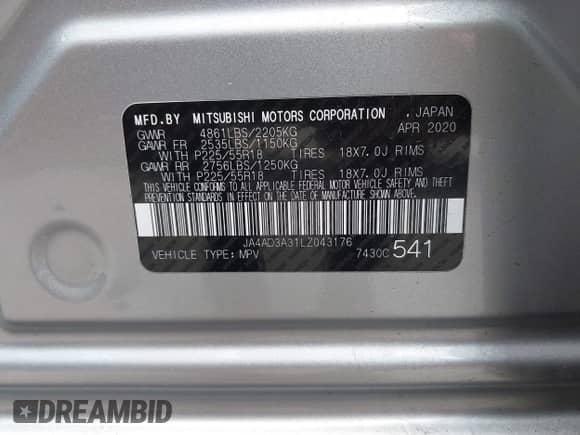 2020 Mitsubishi Outlander SE с VIN JA4AD3A31LZ043176, выставлен на аукционе IAAI как лот 42691106 с пробегом 88 007 миль миль и . История ставок и продаж доступна на DreamBid. Изображение 9.