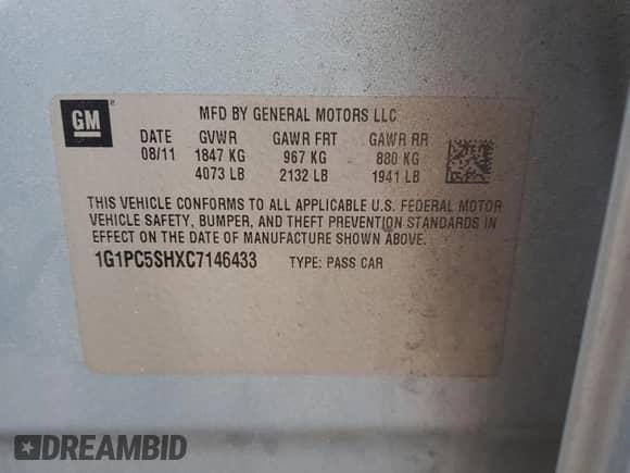 2012 Chevrolet Cruze LS с VIN 1G1PC5SHXC7146433, выставлен на аукционе Copart как лот 86862845 с пробегом 173 777 миль миль и Чистый • Clean title. История ставок и продаж доступна на DreamBid. Изображение 12.