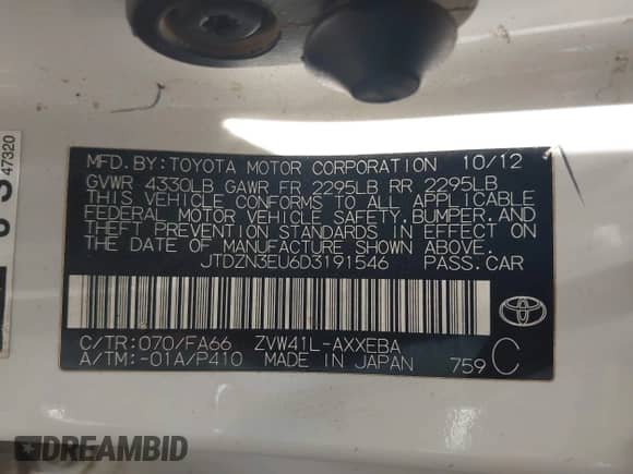 2013 Toyota Prius Two с VIN JTDZN3EU6D3191546, выставлен на аукционе IAAI как лот 42479217 с пробегом 187 998 миль миль и . История ставок и продаж доступна на DreamBid. Изображение 9.