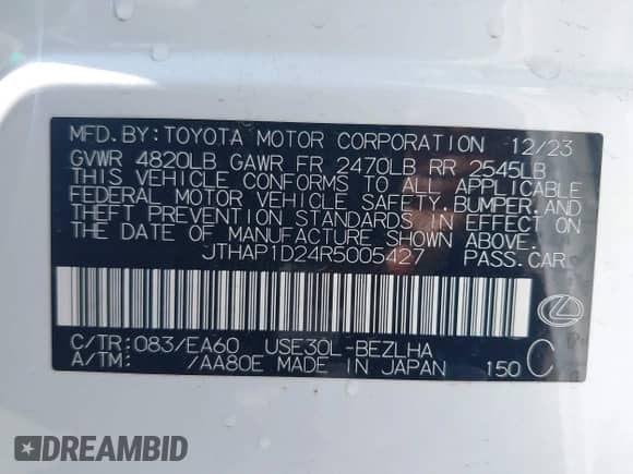 2024 Lexus IS 500 F Sport Performance z VIN JTHAP1D24R5005427, wystawiony jako IAAI lot #42899952 z przebiegiem 15 042 mil mil oraz . Historia ofert i sprzedaży dostępna na DreamBid. Obrazek 9.