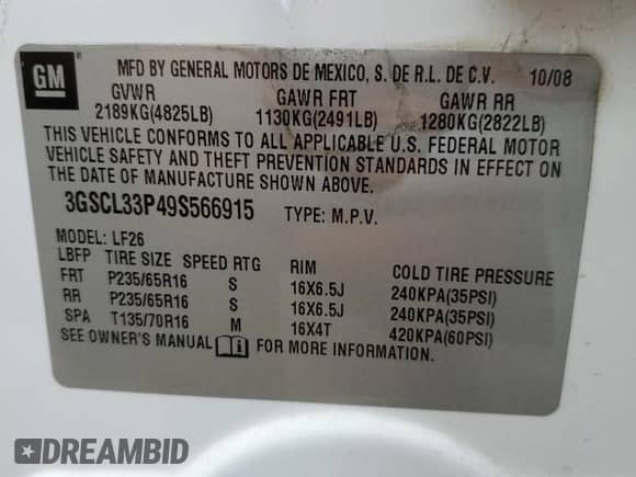 2009 Saturn VUE XE z VIN 3GSCL33P49S566915, wystawiony jako Copart lot #72052784 z przebiegiem 236 020 mil mil oraz Szkoda całkowita • Salvage title. Historia ofert i sprzedaży dostępna na DreamBid. Obrazek 15.