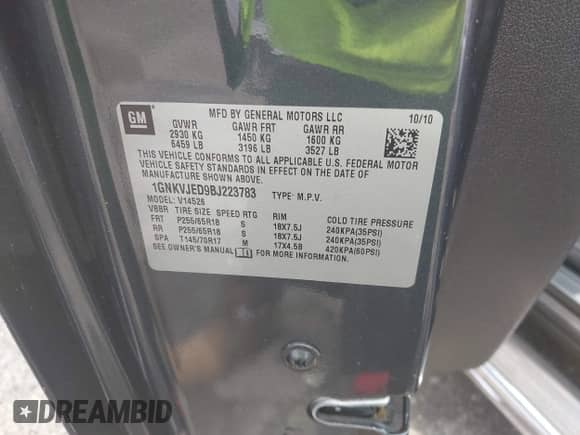 2011 Chevrolet Traverse 2LT с VIN 1GNKVJED9BJ223783, выставлен на аукционе IAAI как лот 42605454 с пробегом 186 884 миль миль и . История ставок и продаж доступна на DreamBid. Изображение 9.