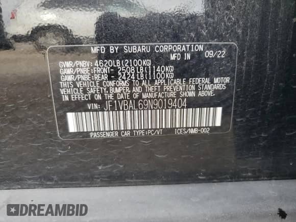 2022 Subaru WRX Limited с VIN JF1VBAL69N9019404, выставлен на аукционе Copart как лот 70537825 с пробегом 32 717 миль миль и Списание • Salvage title. История ставок и продаж доступна на DreamBid. Изображение 13.