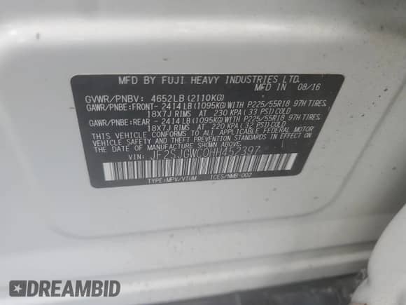 2017 Subaru Forester Touring z VIN JF2SJGWC0HH452397, wystawiony jako Copart lot #82097685 z przebiegiem 70 097 mil mil oraz Szkoda całkowita • Salvage title. Historia ofert i sprzedaży dostępna na DreamBid. Obrazek 12.